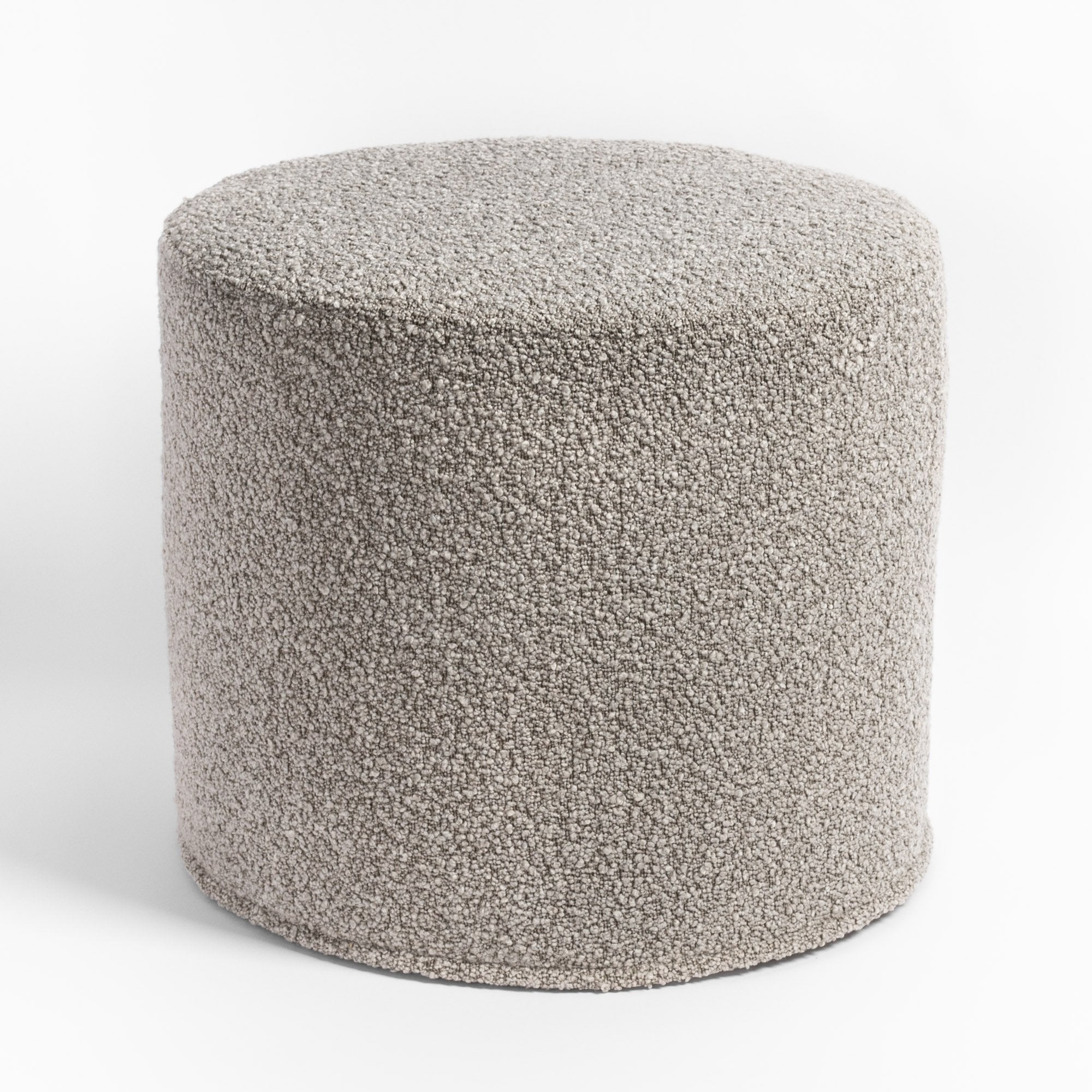 Cambie Boucle Silver Grey Ottoman, a mid gray boucle fabric round ottoman from Tonic Living