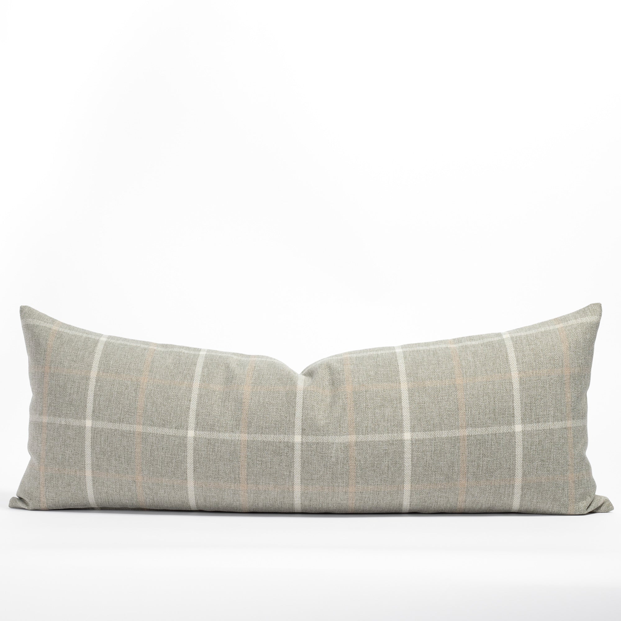 Camden Plaid Bolster Pillow, a grey, cream and camel plaid bed pillow from Tonic Living