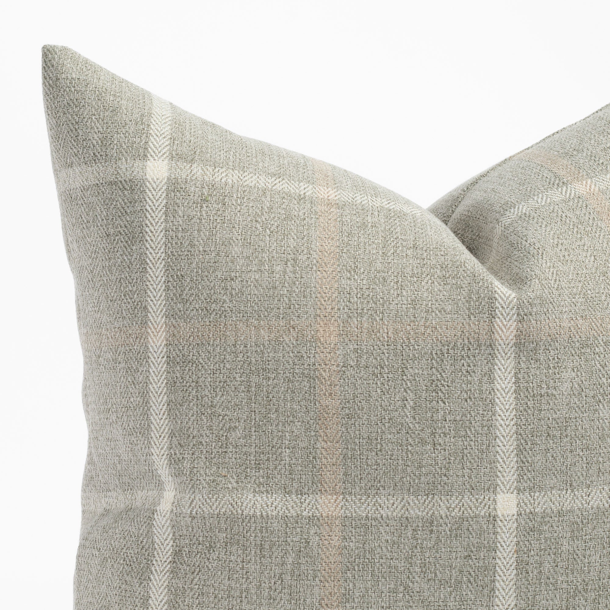 a gray plaid with cream and camel beige throw pillow 