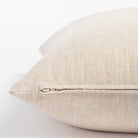 Cleary Twine Pillow, a light sandy beige washed linen cotton pillow : close up zipper side