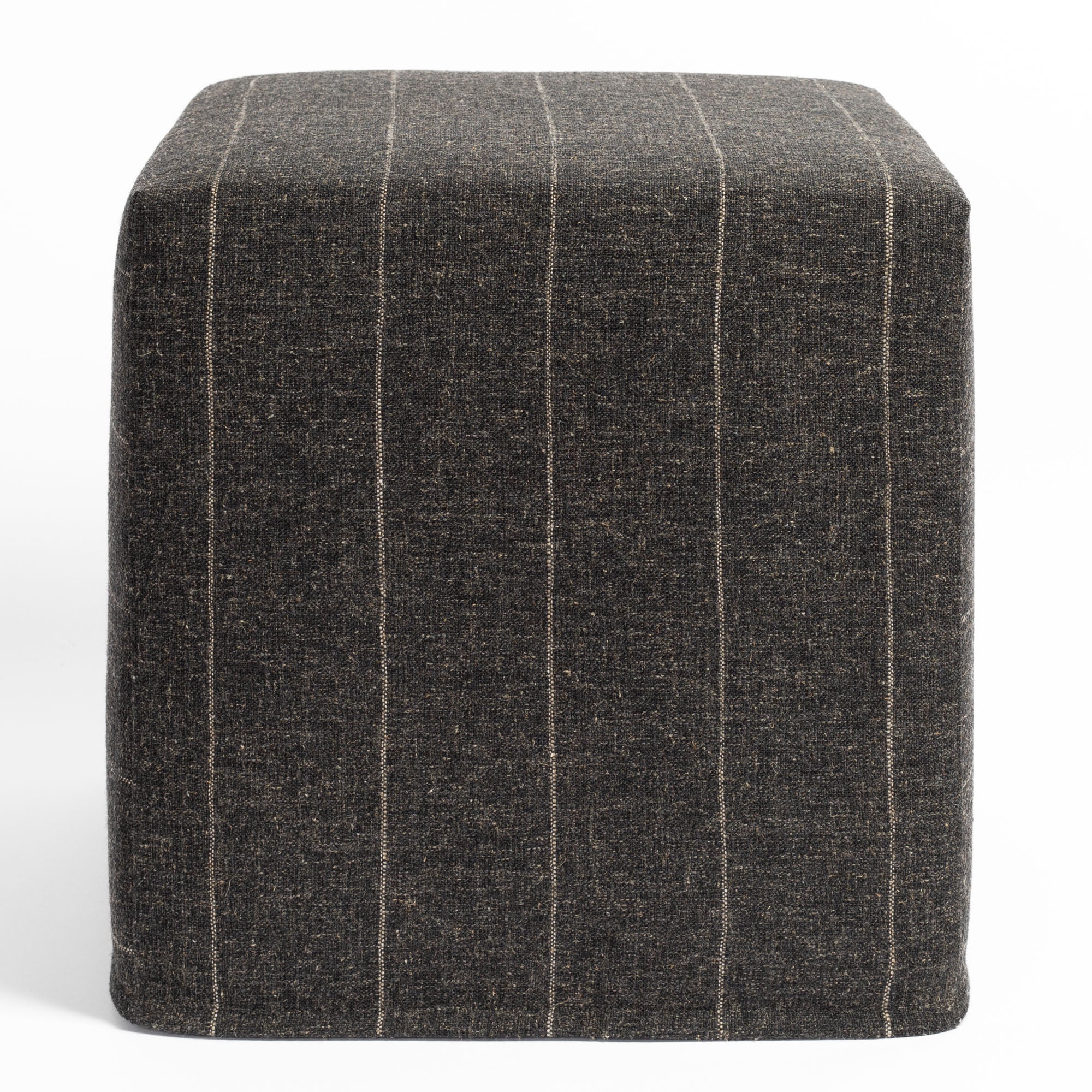 a charcoal gray and tan stripe cube ottoman from Tonic Living