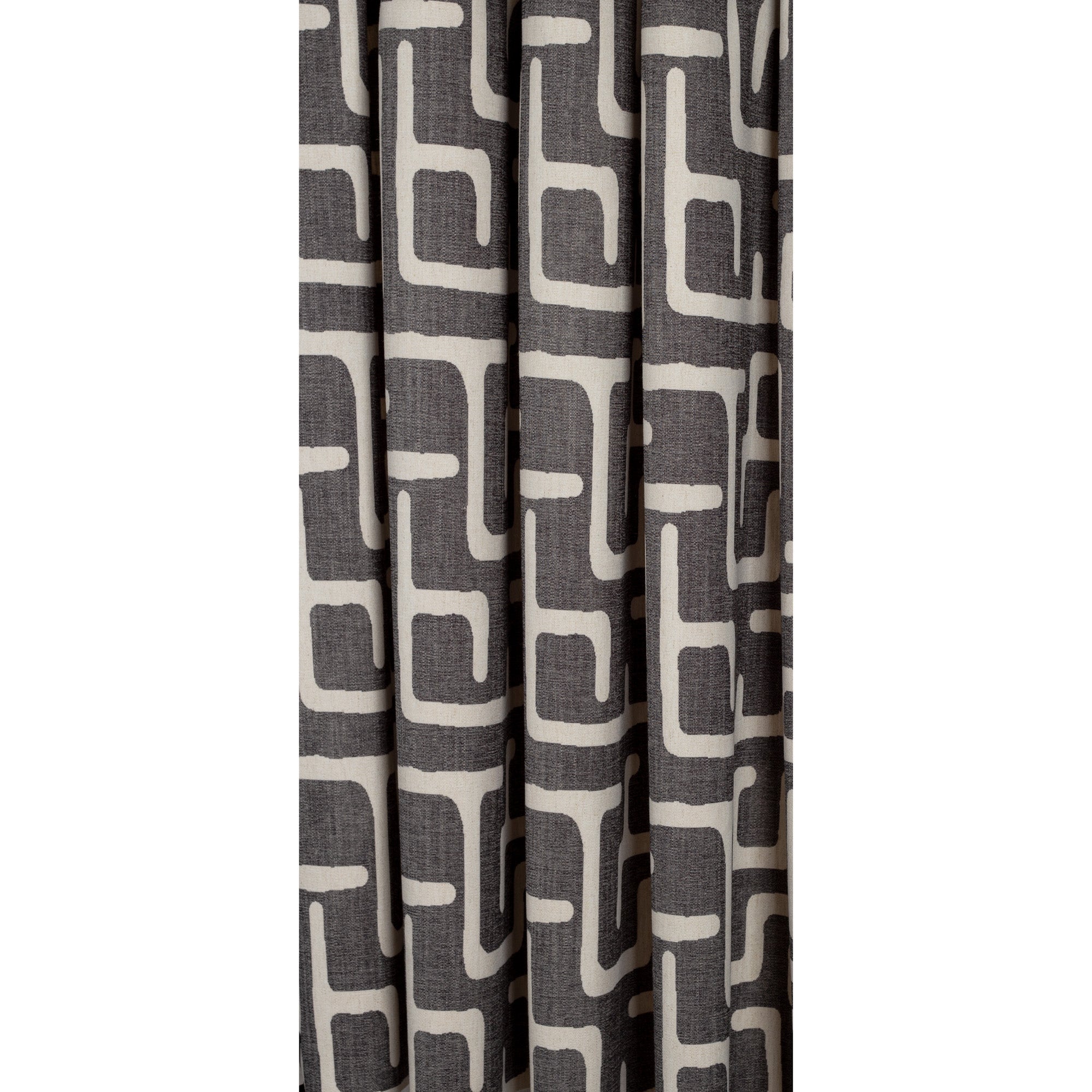 karru dark gray and beige kuba inspired print drapery fabric 