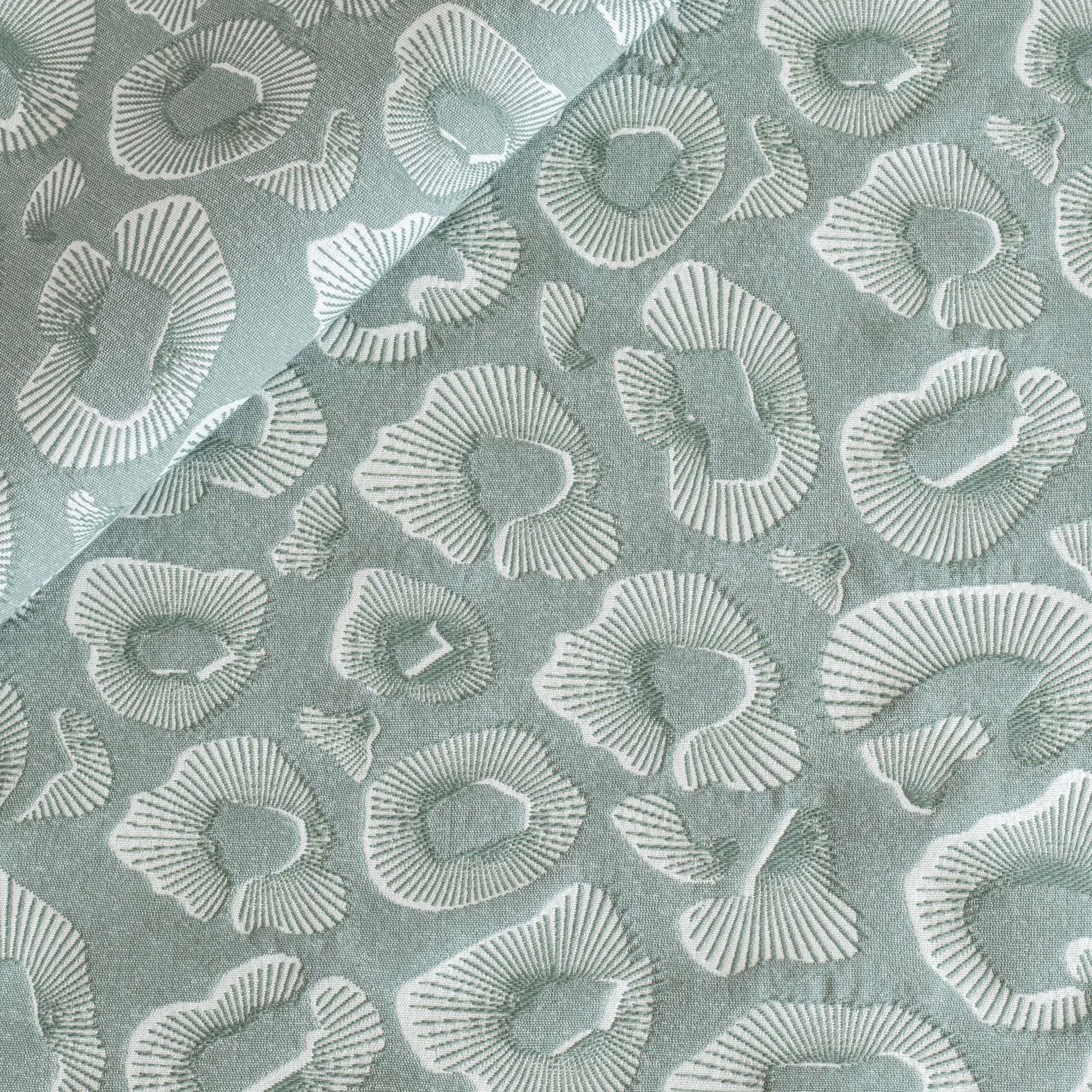 a blue green and white abstract ocean motif pattern upholstery fabric