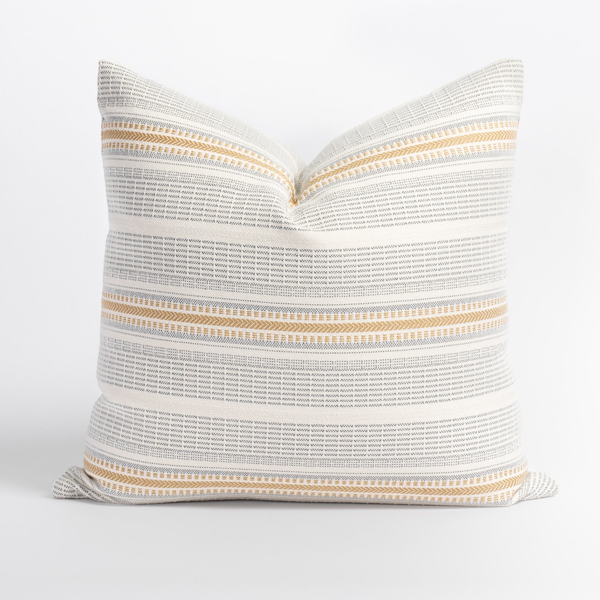 Rhodes cream, grey and yellow horizontal stripe indoor outdoor pillow