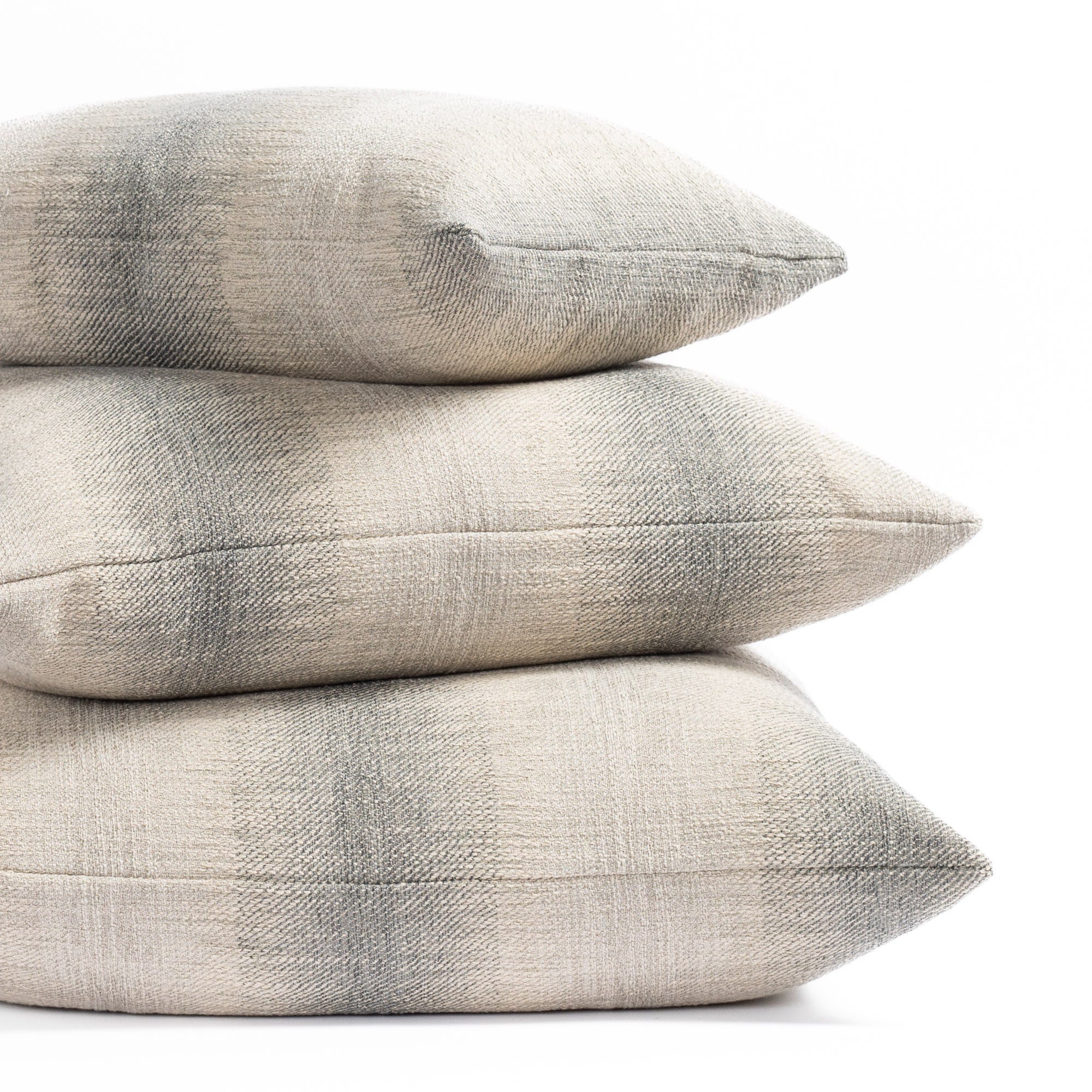 Tahoe Blue Smoke Throw pillows : smokey blue and sandy gray ombré stripe throw pillows in three sizes