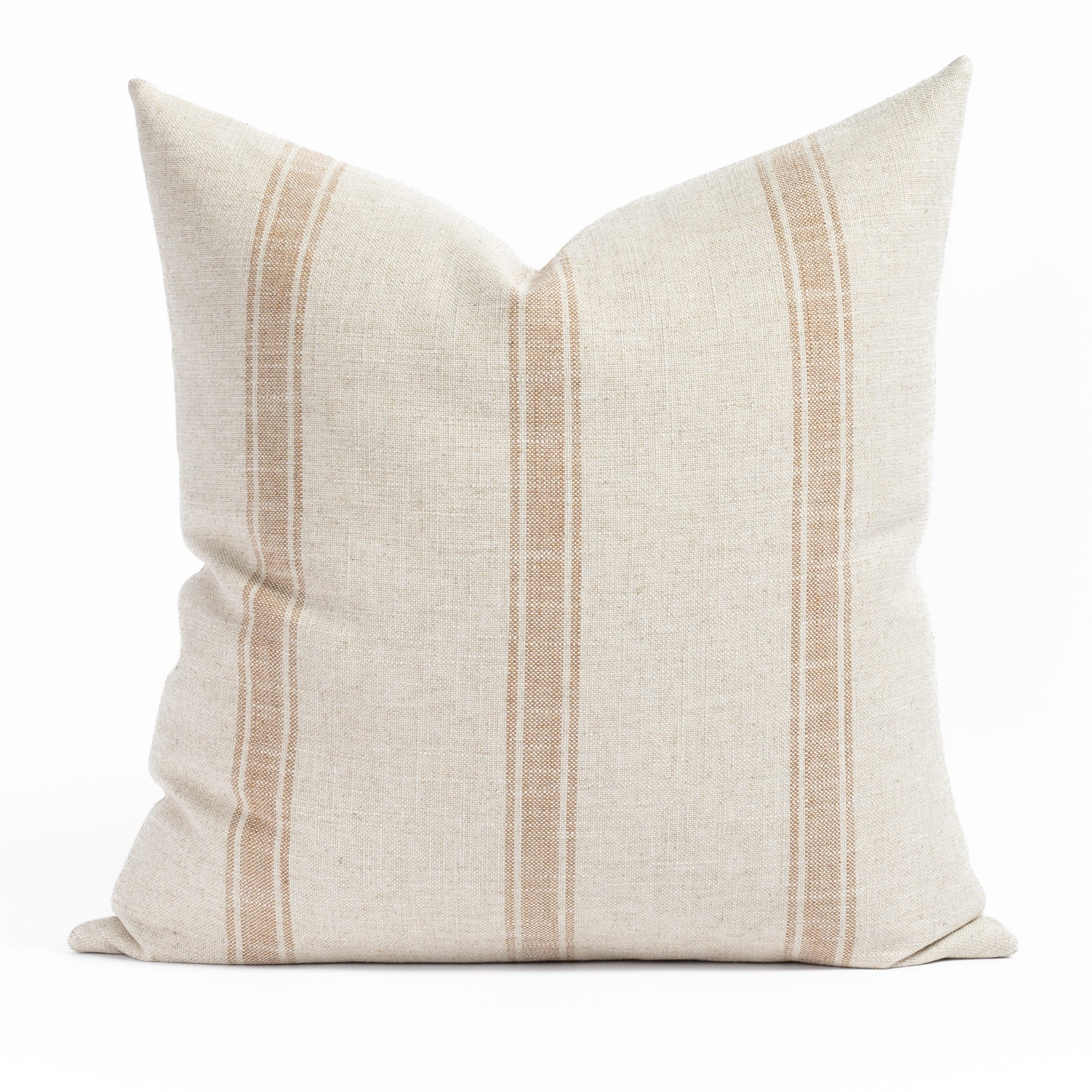 Theo Stripe 22x22 Pillow Rust, an oatmeal cream and faded rust, wide set ticking stripe decorative throw pillow