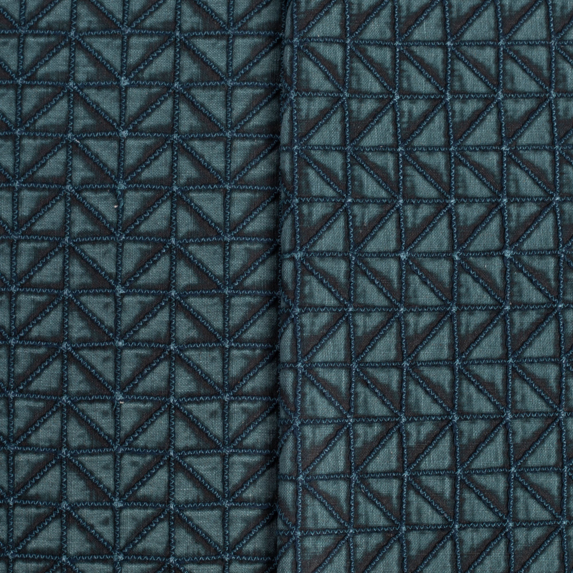 Torello Aegean, a teal blue geometric zig zag embroidered pattern fabric : view 6