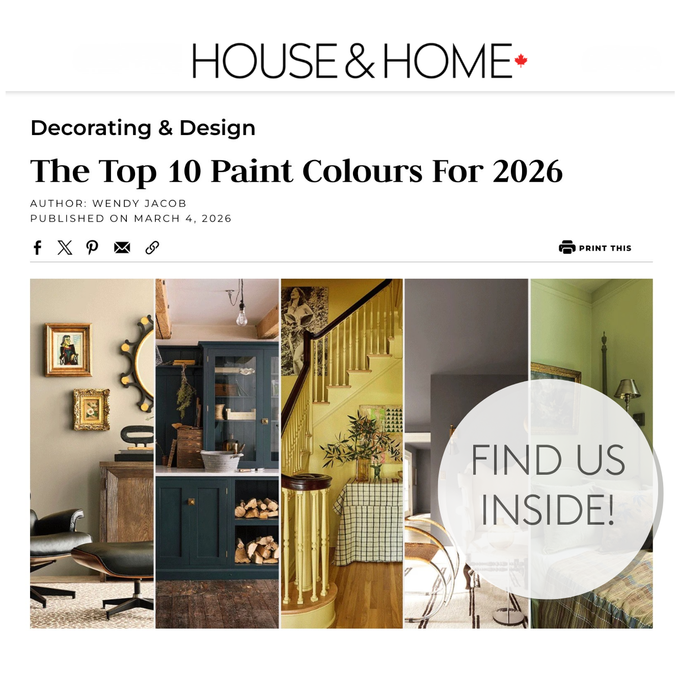 Tonic Living in House & Home Online: Top Paint Colors for 2026