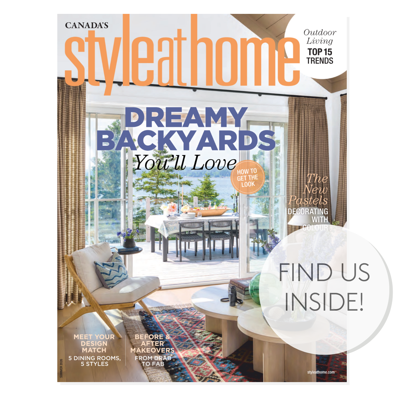 Style at Home Summer 2026 magazine featuring Tonic Living throw pillows