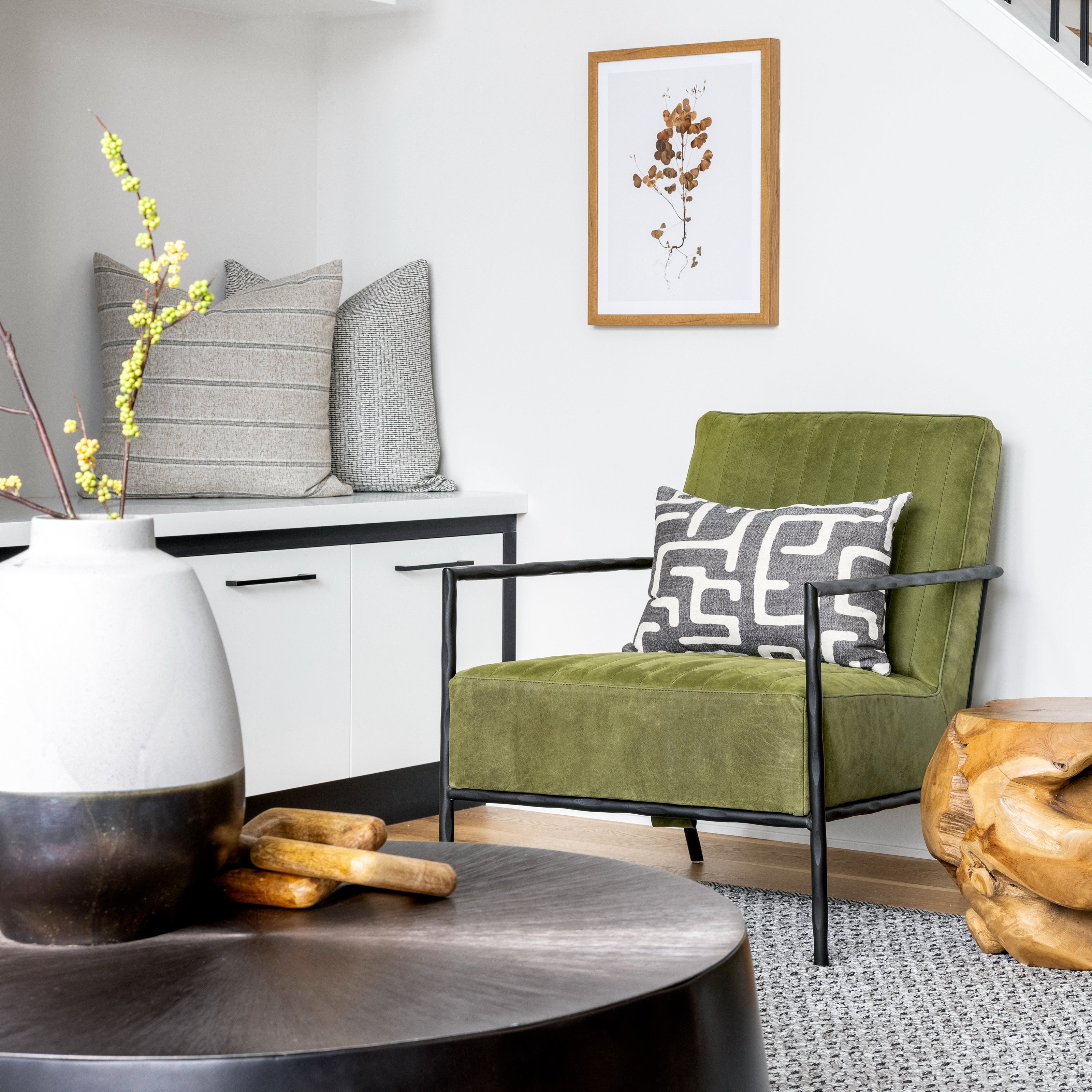 Pillow combination on a cream sofa designed by Lauren Elizabeth, House of Hire