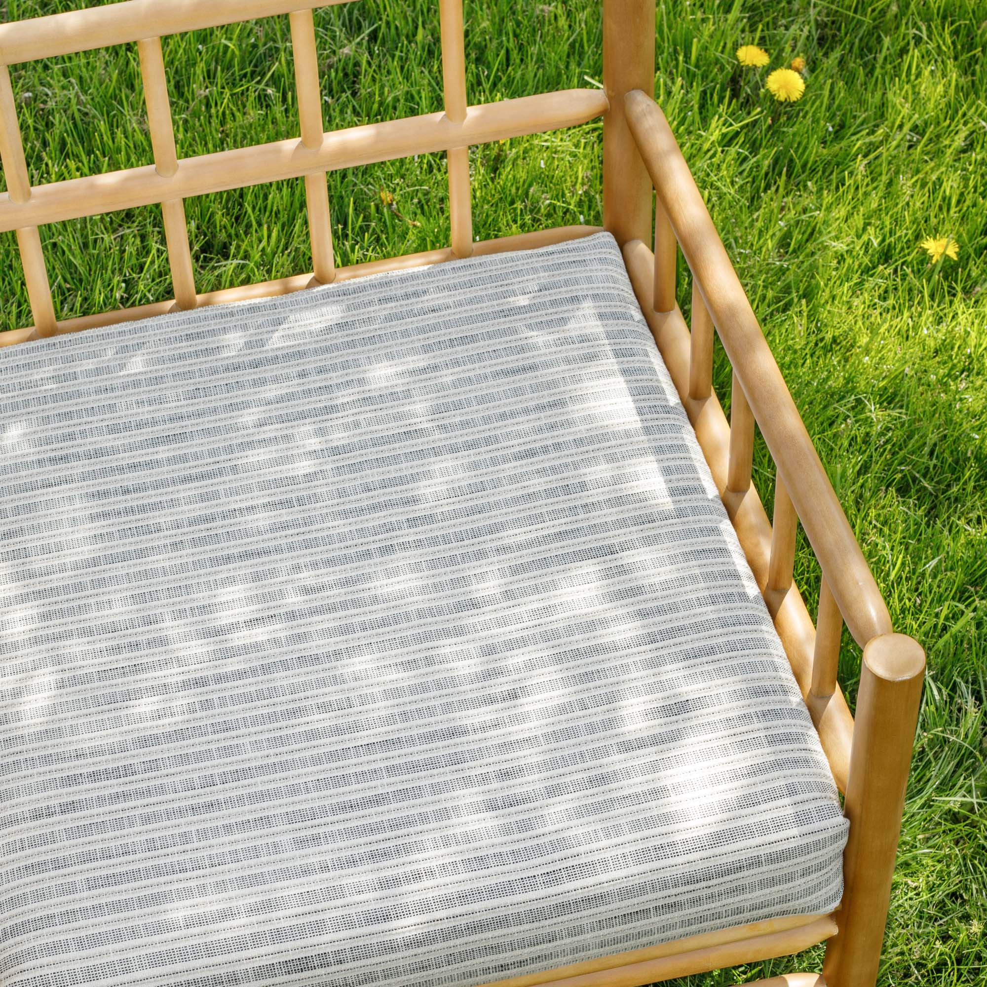 a white and black stripe outdoor upholstery fabric bench cushion
