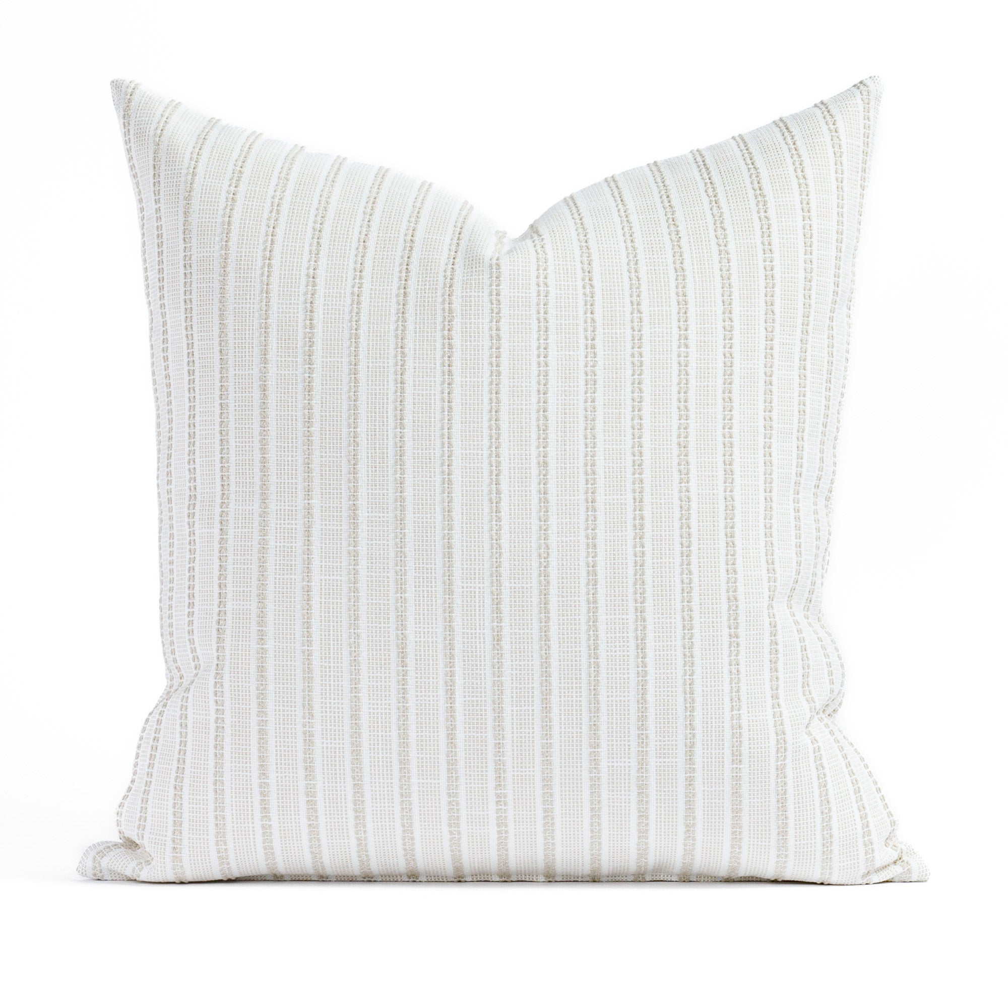 Amalfi Stripe 20x20 Pillow Natural, a white and sand stripe outdoor throw pillow from Tonic Living 