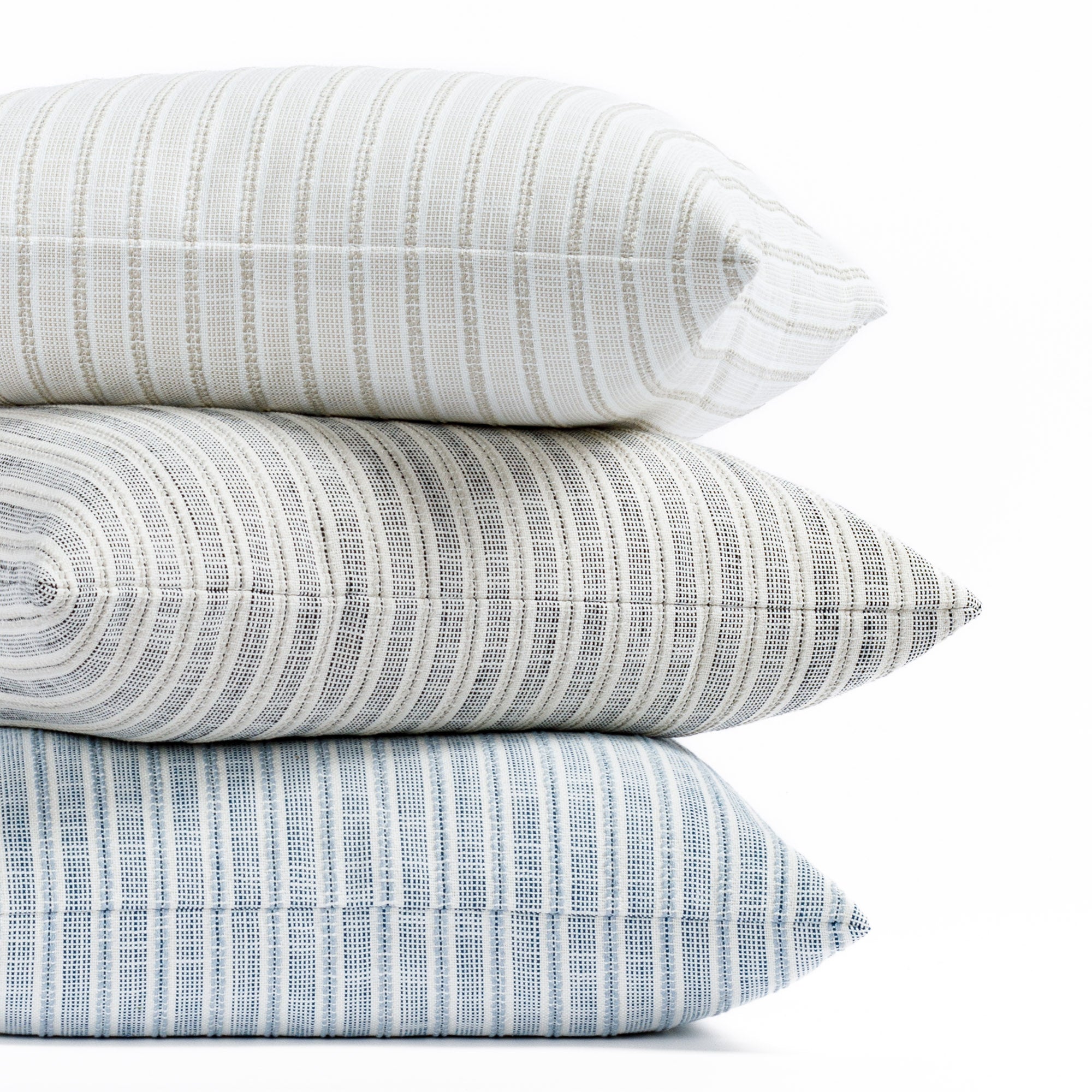 Amalfi stripe outdoor throw pillows in three colorways