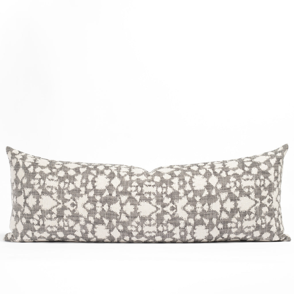 Astrid 16x42 Bolster Pillow domino, a black and cream abstract floral patterned bed lumbar throw pillow from Tonic Living