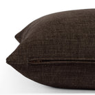 Zipper detail of Bedford Coffee toss pillow, Tonic Living chenille fabric in warm brown tone.