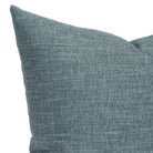 Close up of Bedford 22x22 decorative cushion in medium denim blue showing brushed chenille texture.