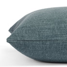 Side angle of Bedford Denim accent pillow in soft indigo blue chenille with a subtle stone-washed finish from Tonic Living.