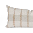Close up of Buckley Wheat 15x32 decorative lumbar cushion in soft neutral plaid – Tonic Living