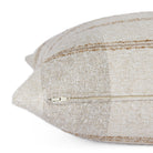 Detail of Buckley Wheat 22x22 pillow showing side zipper and textured plaid fabric – Tonic Living