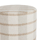 Close up of Buckley Wheat round ottoman showing soft woven plaid texture – Tonic Living
