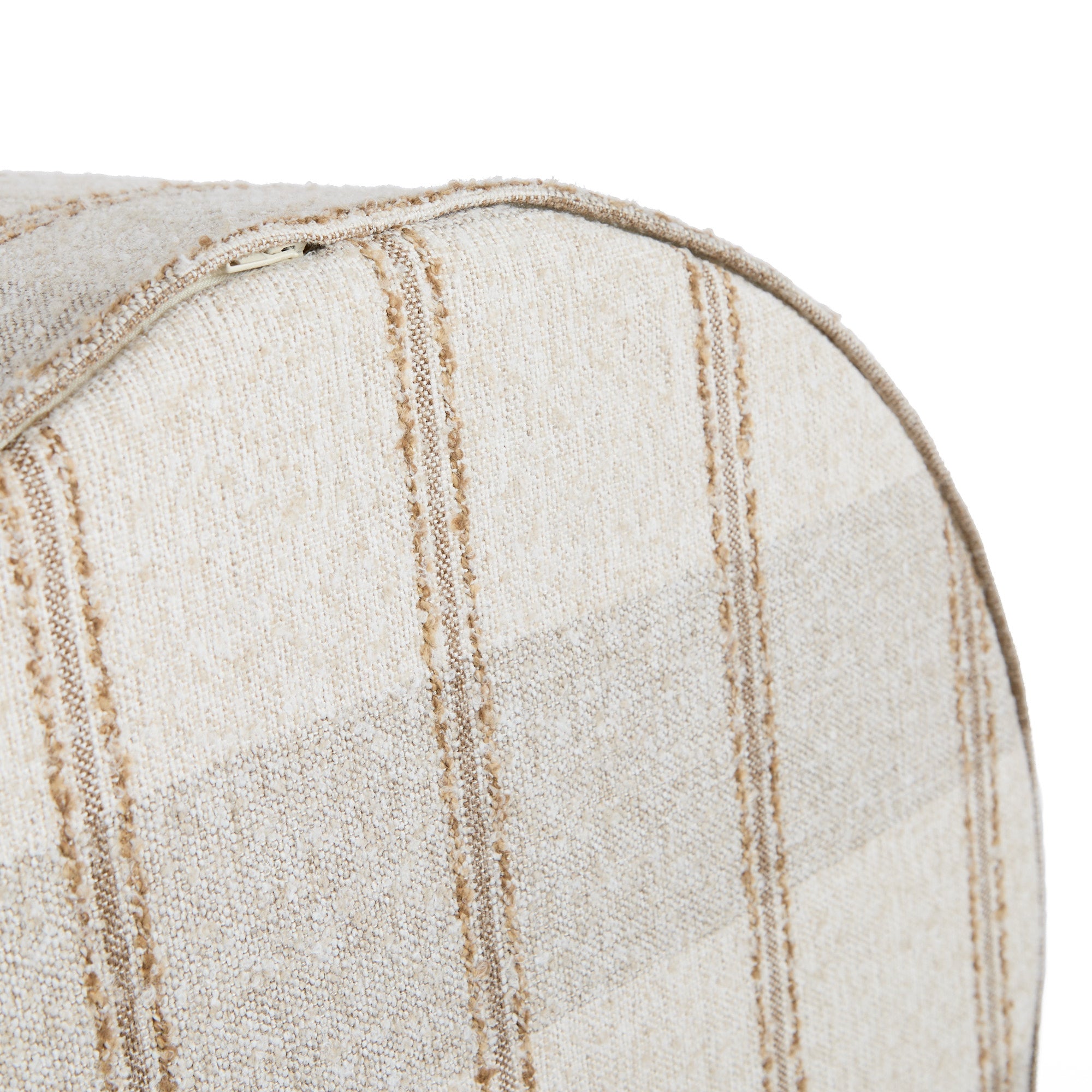 Detail of Buckley Wheat ottoman bottom showing zipper closure and tailored finish – Tonic Living