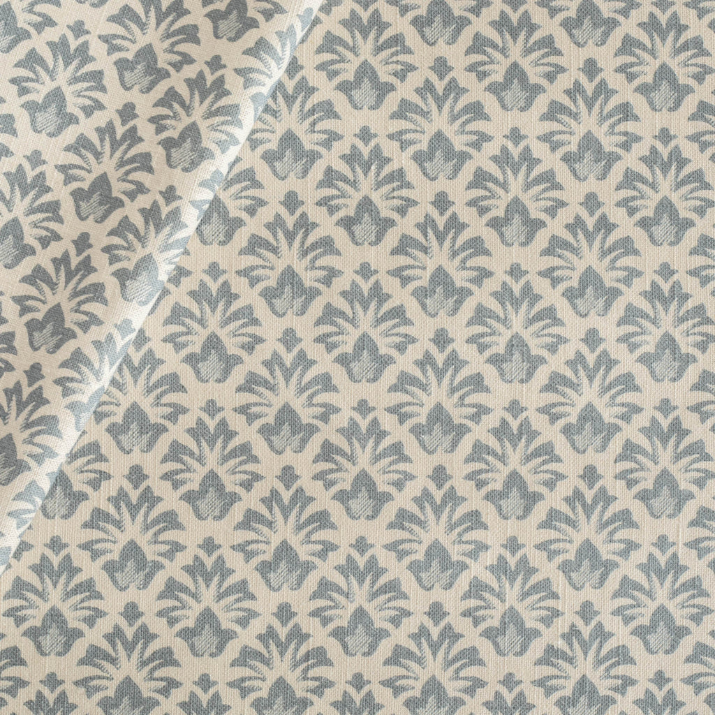 a blue and cream floral block print Tonic Living fabric