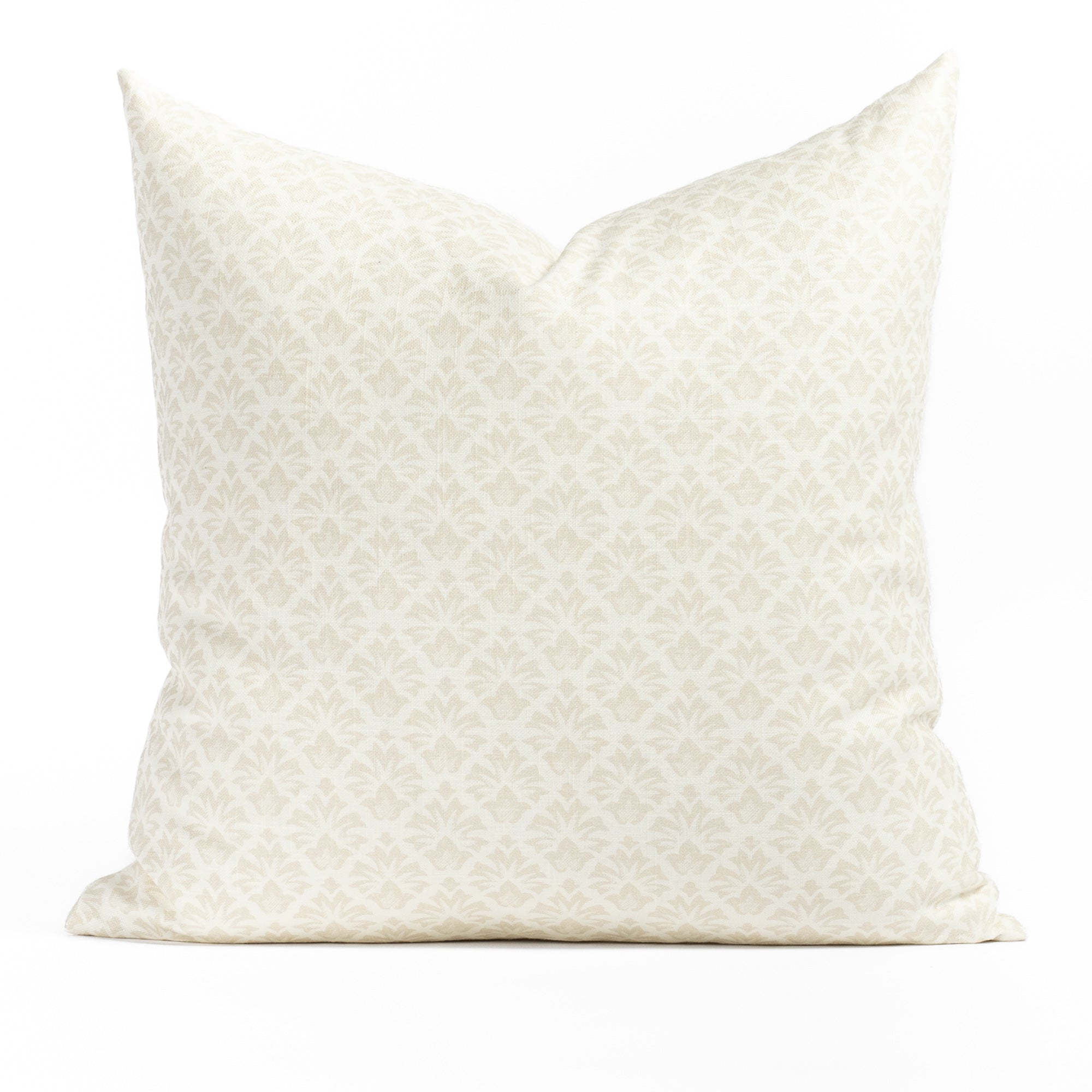 Calli 20x20 Pillow Parchment, a cream and putty beige floral block print throw pillow from Tonic Living