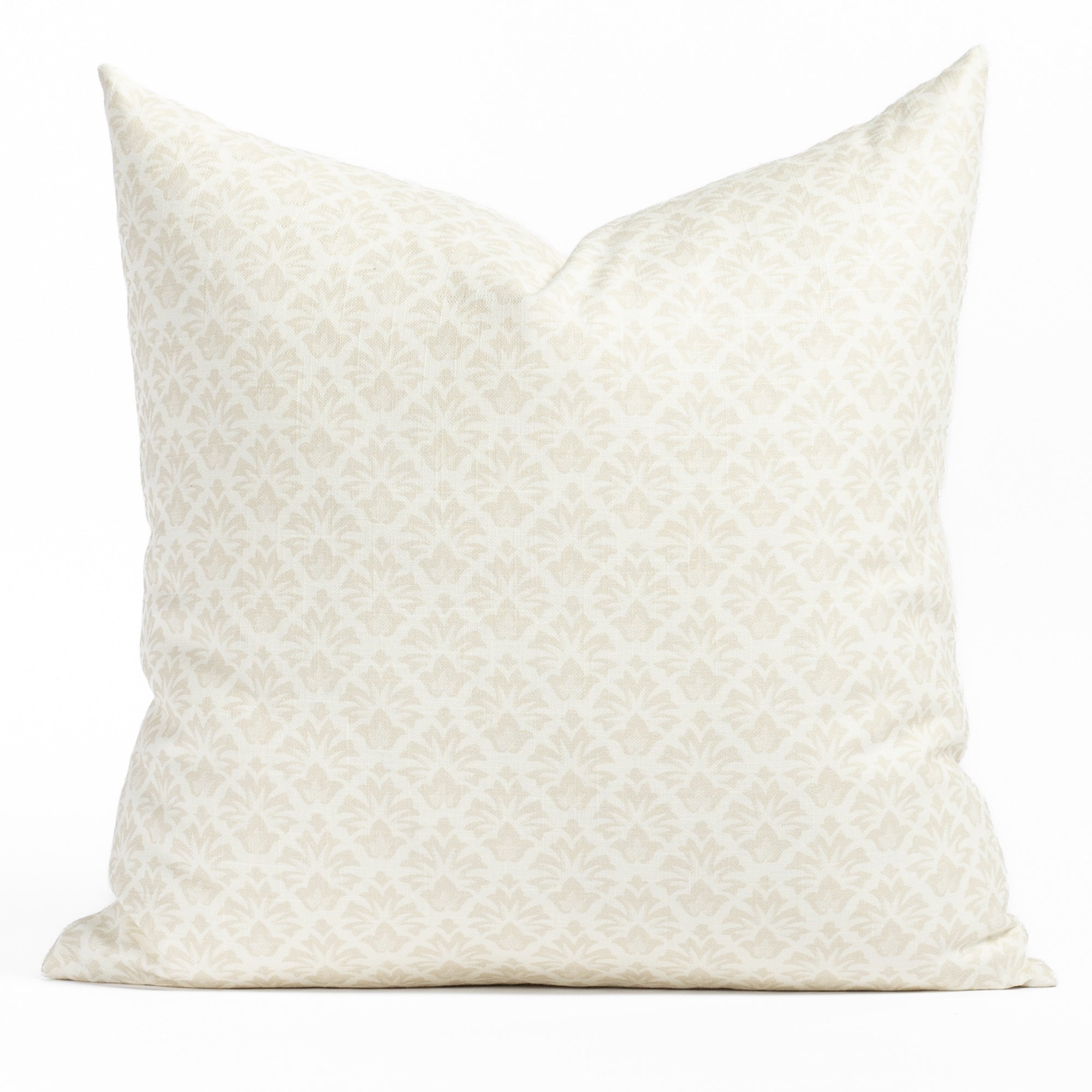 Calli 24x24 Pillow Parchment, a cream and putty beige floral block print throw pillow from Tonic Living