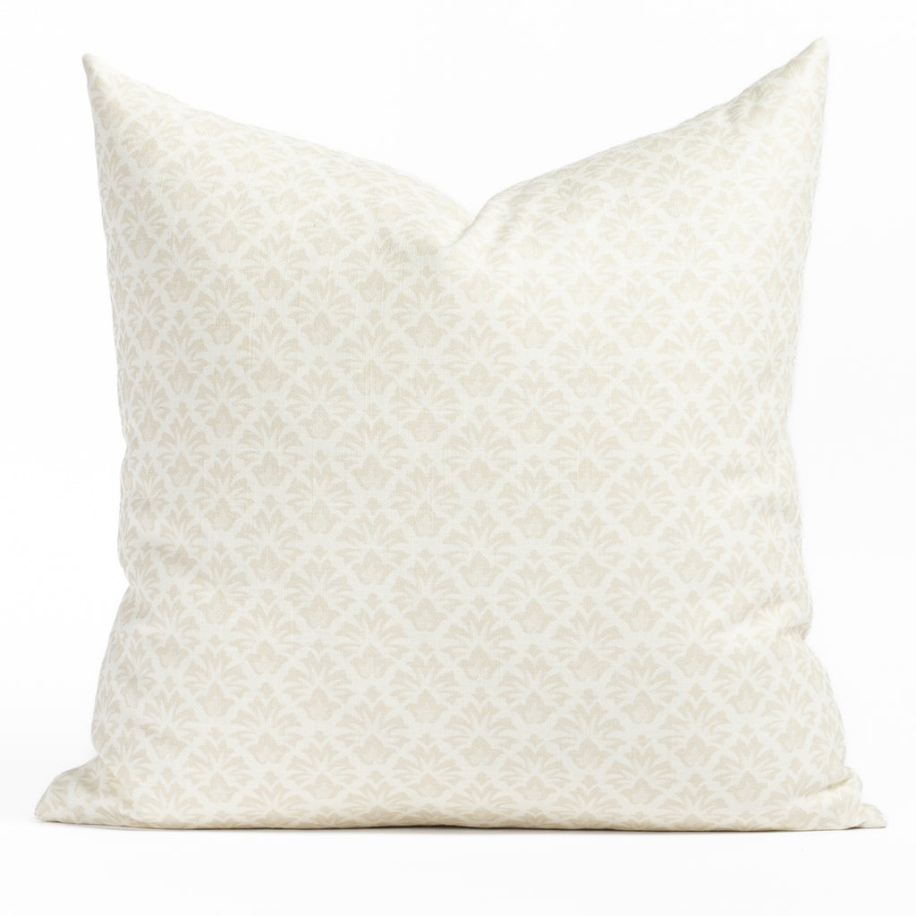 Calli 24x24 Pillow Parchment, a cream and putty beige floral block print throw pillow from Tonic Living