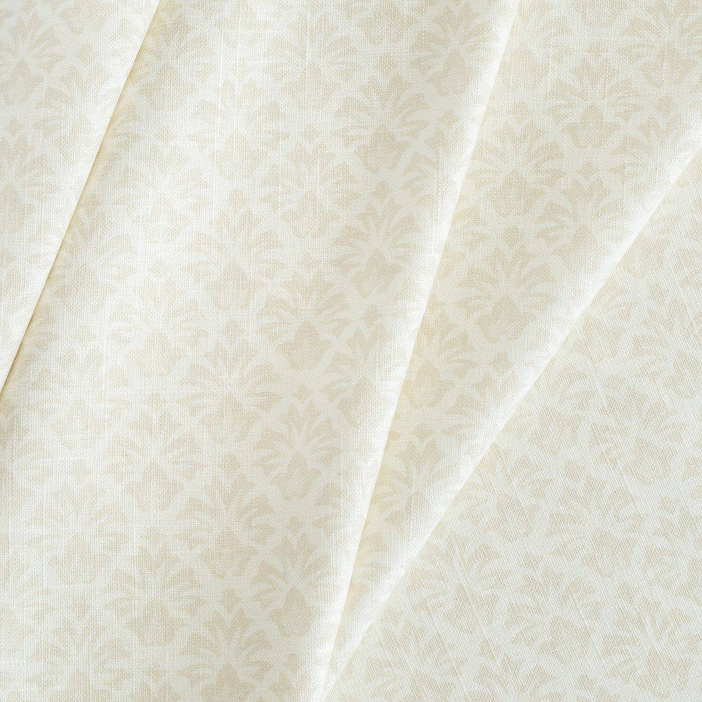 Calli Fabric Parchment, a putty and cream floral block print drapery fabric from Tonic Living