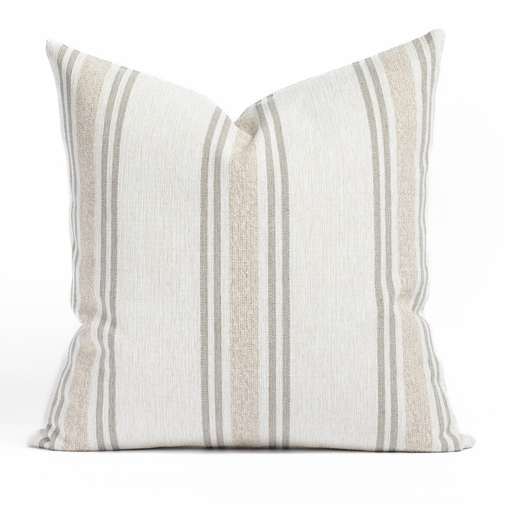 Catalina Stripe 22x22 Pillow Sand, a white, cream and taupe indoor outdoor striped pillow from Tonic Living