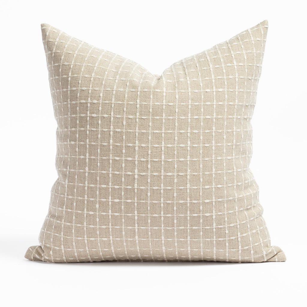 Chase 20x20 Natural, a beige flax with cream stitched windowpane patterned Tonic Living throw pillow