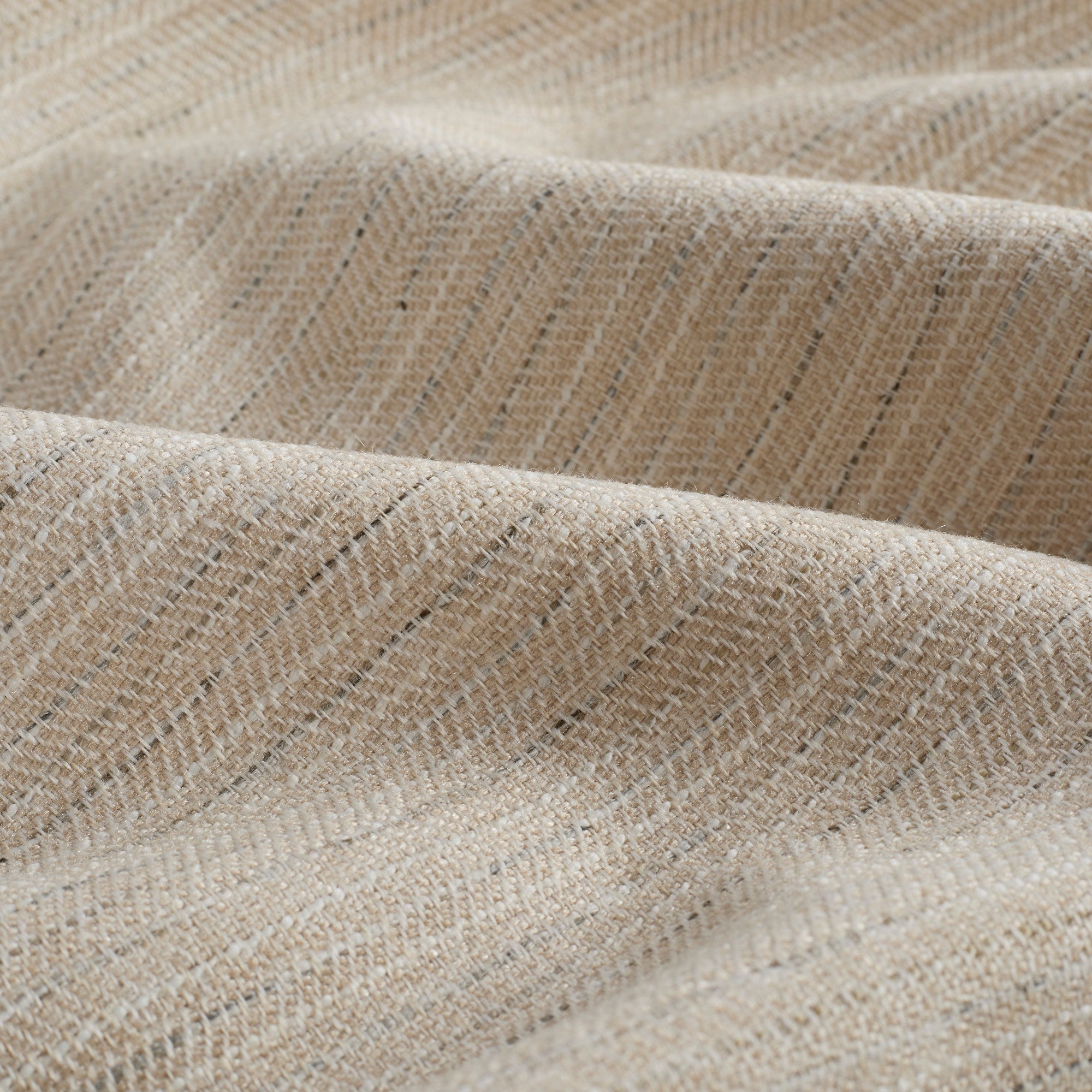 Close-up of Chester Fabric, Flax by Tonic Living — soft neutral herringbone weave with multi-tonal texture.