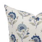 Close up of Tonic Living Clara Denim cushion showing navy, light blue, taupe, and soft white floral detail.