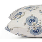 Side zipper detail of Tonic Living Clara 20x20 throw pillow in blue and white floral print.