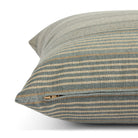 Side zipper detail of Tonic Living Clark Stripe 22x22 pillow in faded blue, oatmeal, and camel stripes.