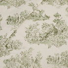 Tonic Living Colette Fabric in Forest Green, a dark green and beige French toile upholstery and drapery fabric with scenic pastoral print.