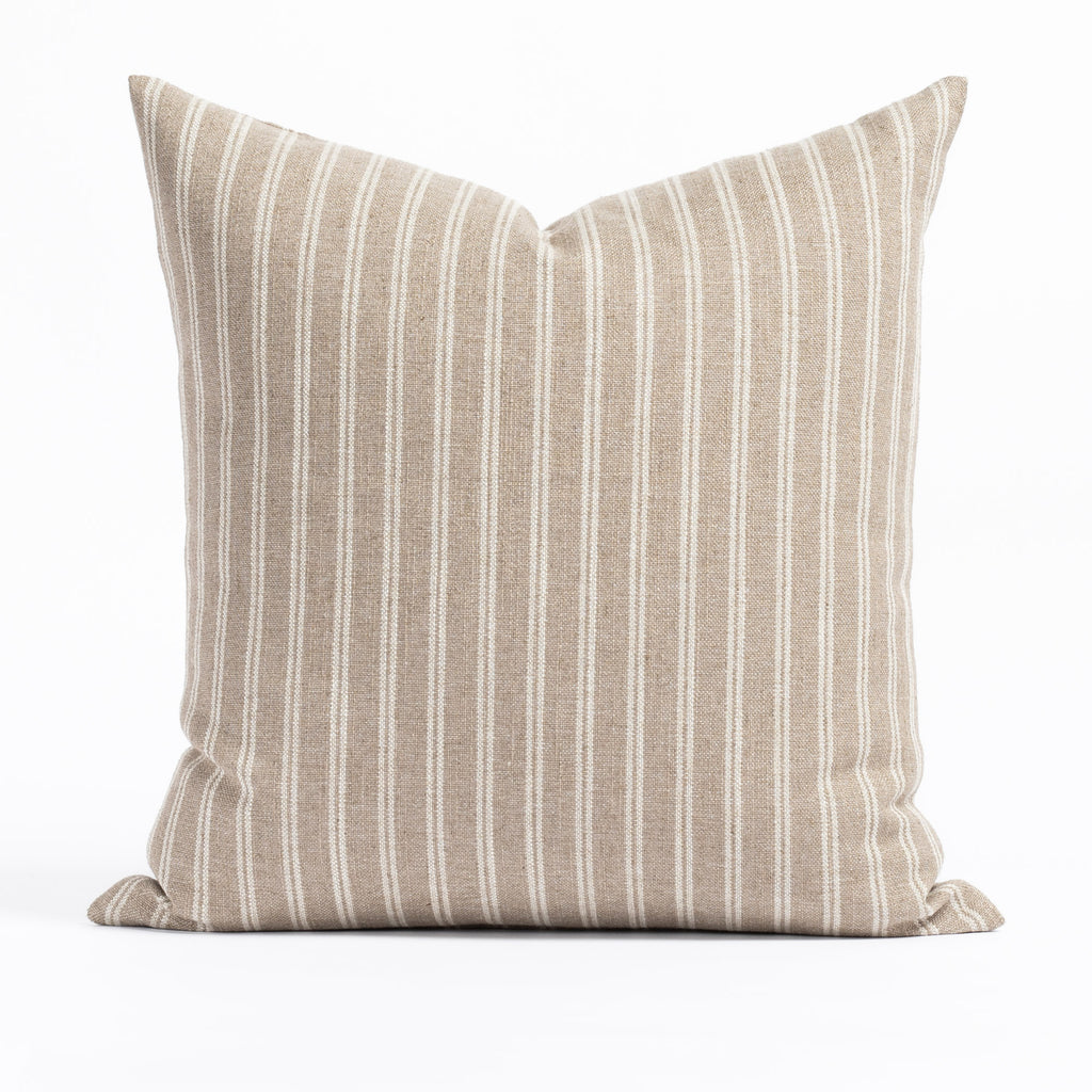 Conway 20x20 Pillow Bark, a light brown and oatmeal beige vertical stripe belgian farmhouse throw pillow from Tonic Living