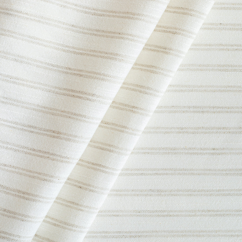 Conway Stripe Parchment, a white and beige grey striped upholstery drapery fabric from Tonic Living