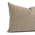 Close up of Tonic Living Crosby Stripe Truffle lumbar pillow showing brown and beige vertical stripes and woven texture.