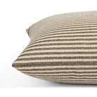 Side view of Tonic Living Crosby Stripe Truffle decorative cushion highlighting its neutral horizontal stripe pattern.