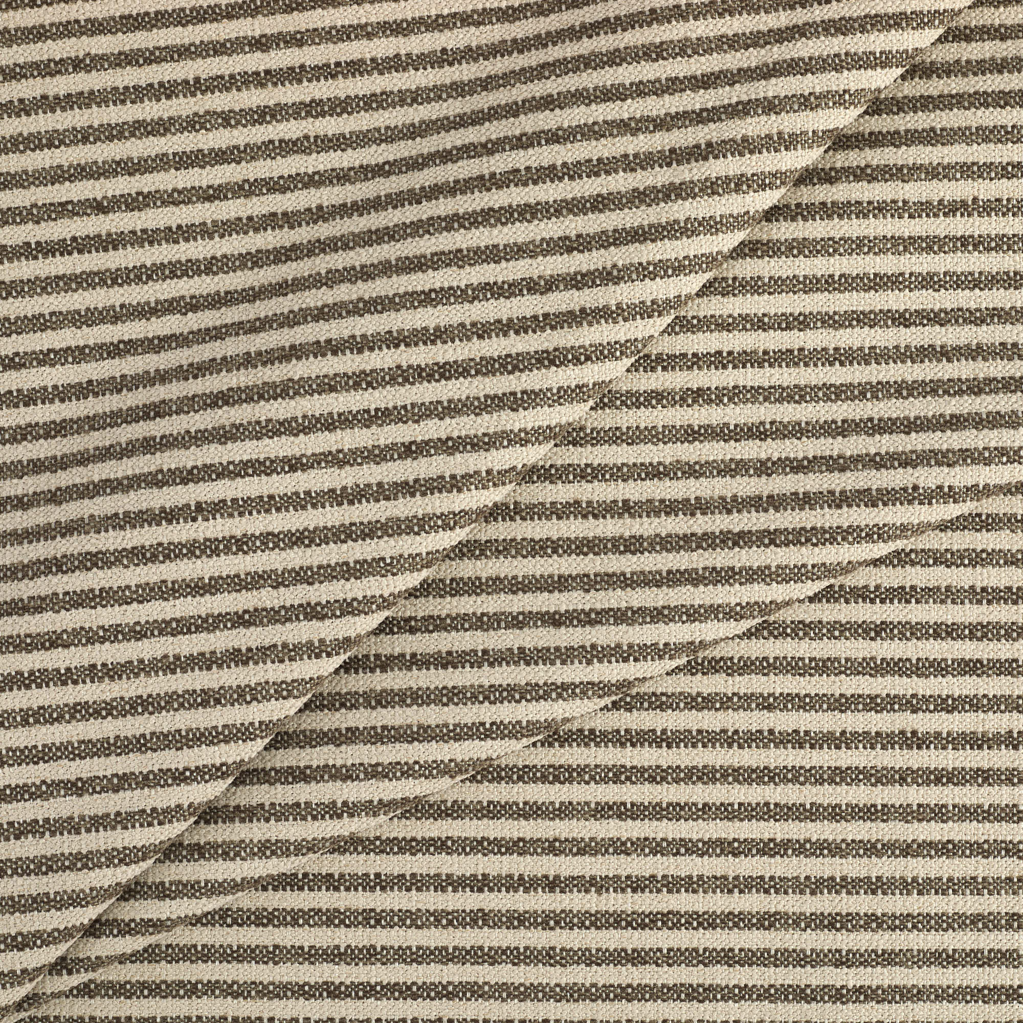 Tonic Living Crosby Stripe Fabric in Truffle, a neutral high-performance striped fabric in classic brown and beige.
