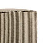 Bottom view of Tonic Living Crosby Stripe Truffle cube ottoman showing the concealed zipper and striped upholstery.