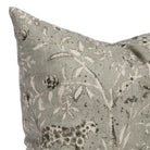 Tonic Living Cyprus cushion in smokey grey-blue, detailed flora and fauna pattern with animals and leaves on slubby linen