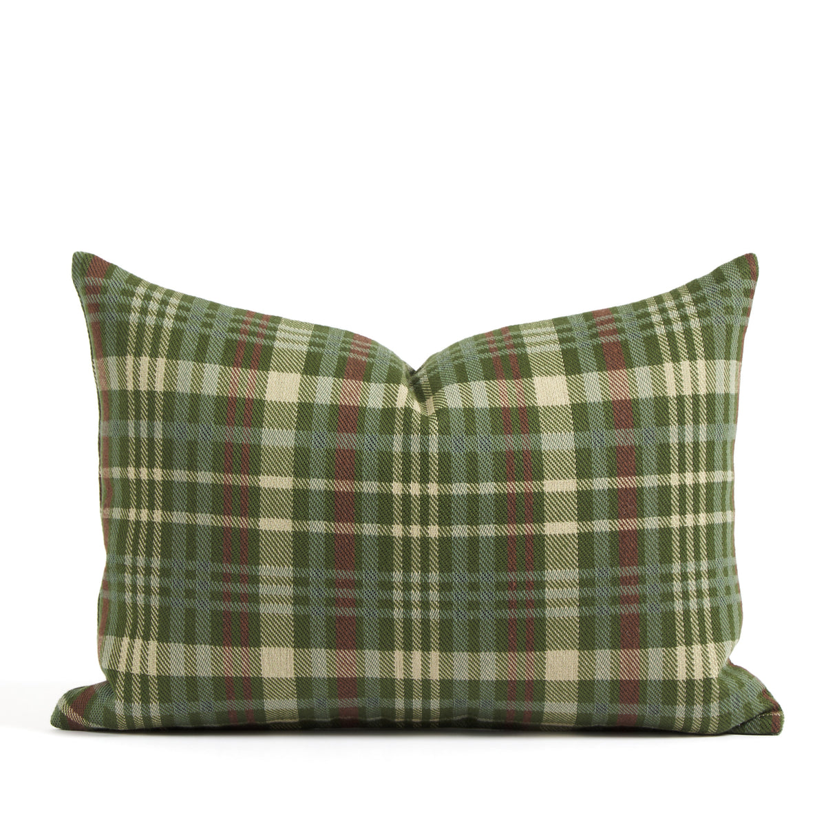 Tonic Living Dasher 14x20 Holiday Lumbar Pillow, a green and burgundy plaid lumbar cushion with a classic Christmas-inspired pattern.