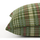 Side zipper detail of Tonic Living Dasher 20x20 Holiday Pillow, a green plaid toss cushion for Christmas decor.