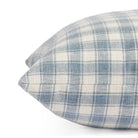 Side view of Tonic Living Emmett Plaid decorative cushion highlighting its timeless blue check design.