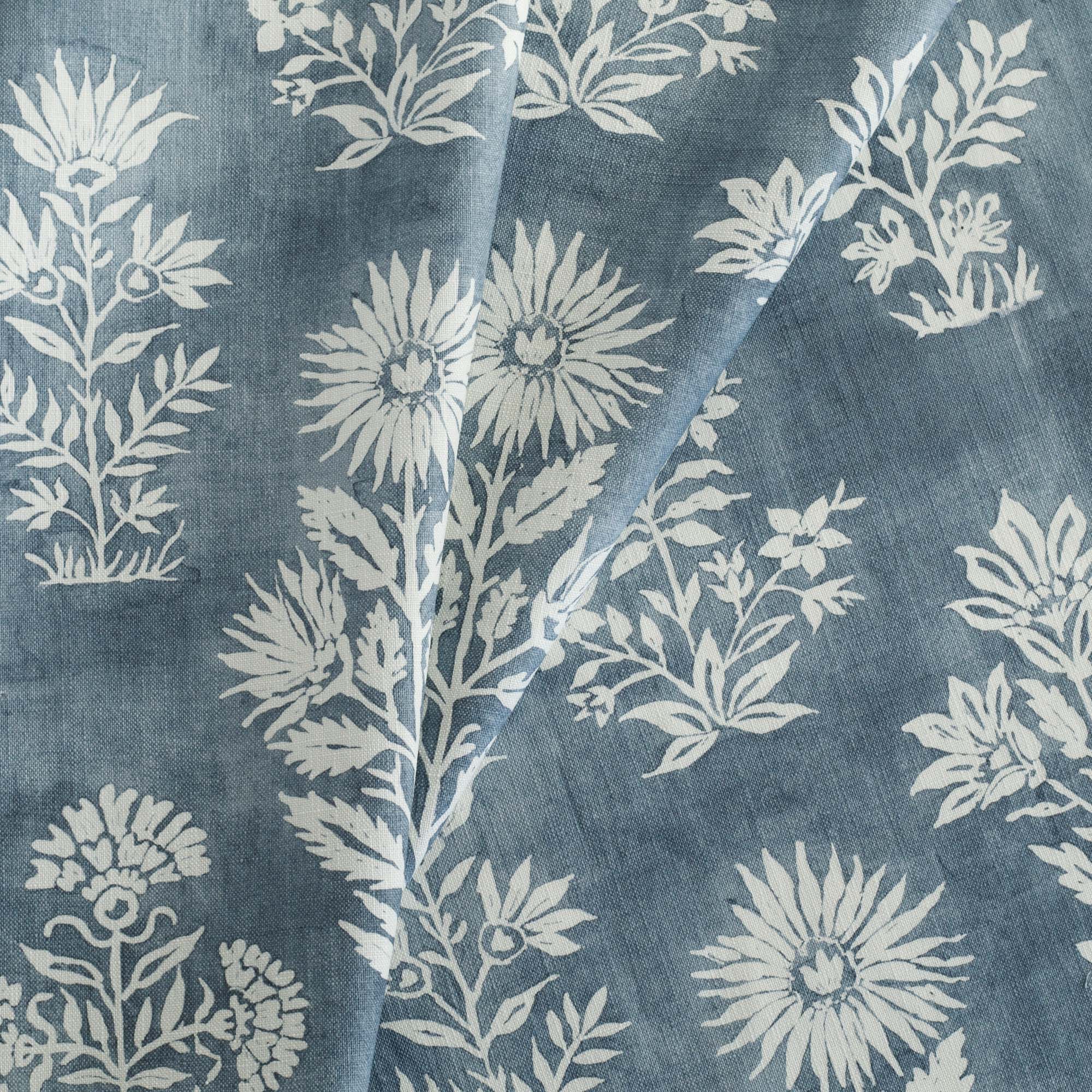 an indigo blue and white floral print fabric : close up view 4