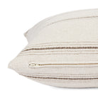 Side zipper detail of Tonic Living Gibson Stripe 22x22 toss cushion in neutral beige and brown stripes.
