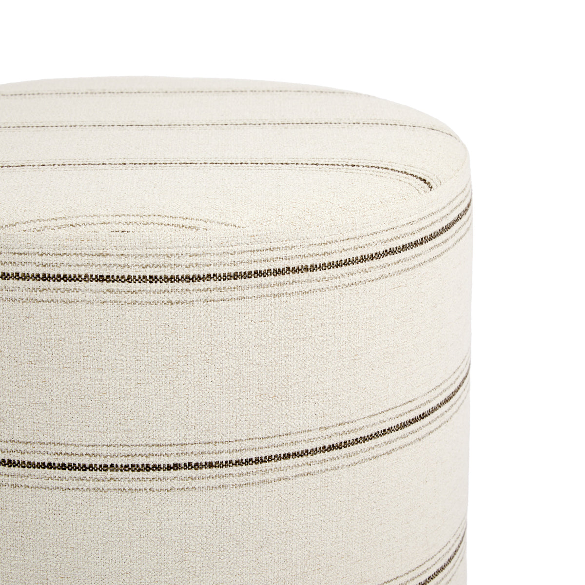 Close up of Tonic Living Gibson Stripe Birch ottoman showing beige and brown striped upholstery with fine woven details.